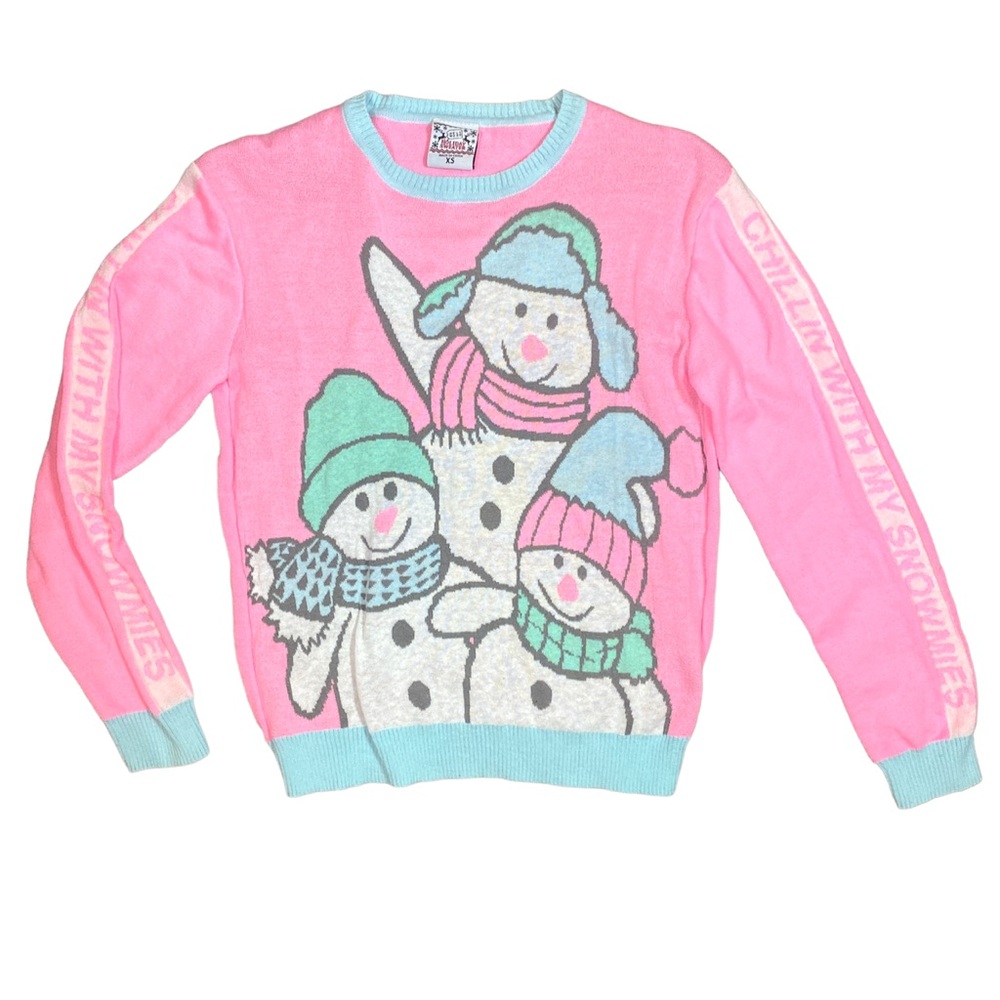 Pink and Teal Snowman Sweater